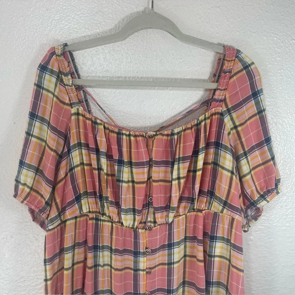 Torrid Plaid Button Down Front Square Neck Babydoll Blouse Women’s US 2X - Picture 2 of 11